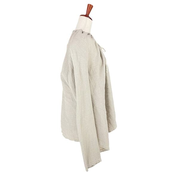 BRYN WALKER Kai Linen Long-Sleeve Tie-Front Waterfall Jacket S Beige Lagenlook - Picture 7 of 11
